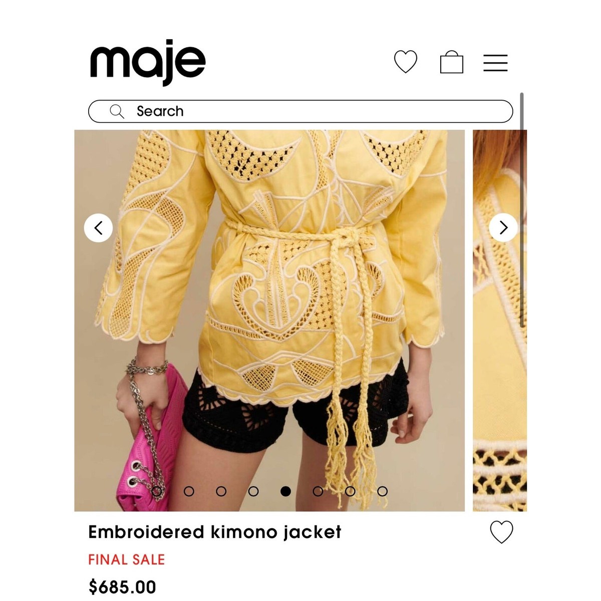 NEW NWT Maje 'ALOHA' Embroidered Kimono Jacket Yellow size 38 | eBay