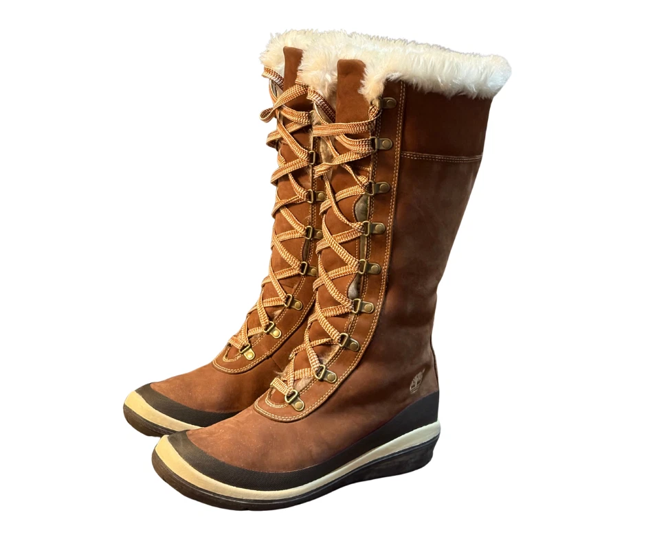 Timberland Womens Genuine Leather Lace-Up Winter Boots Size 7M Chestnut Brown ❄️ - Image 4 of 4