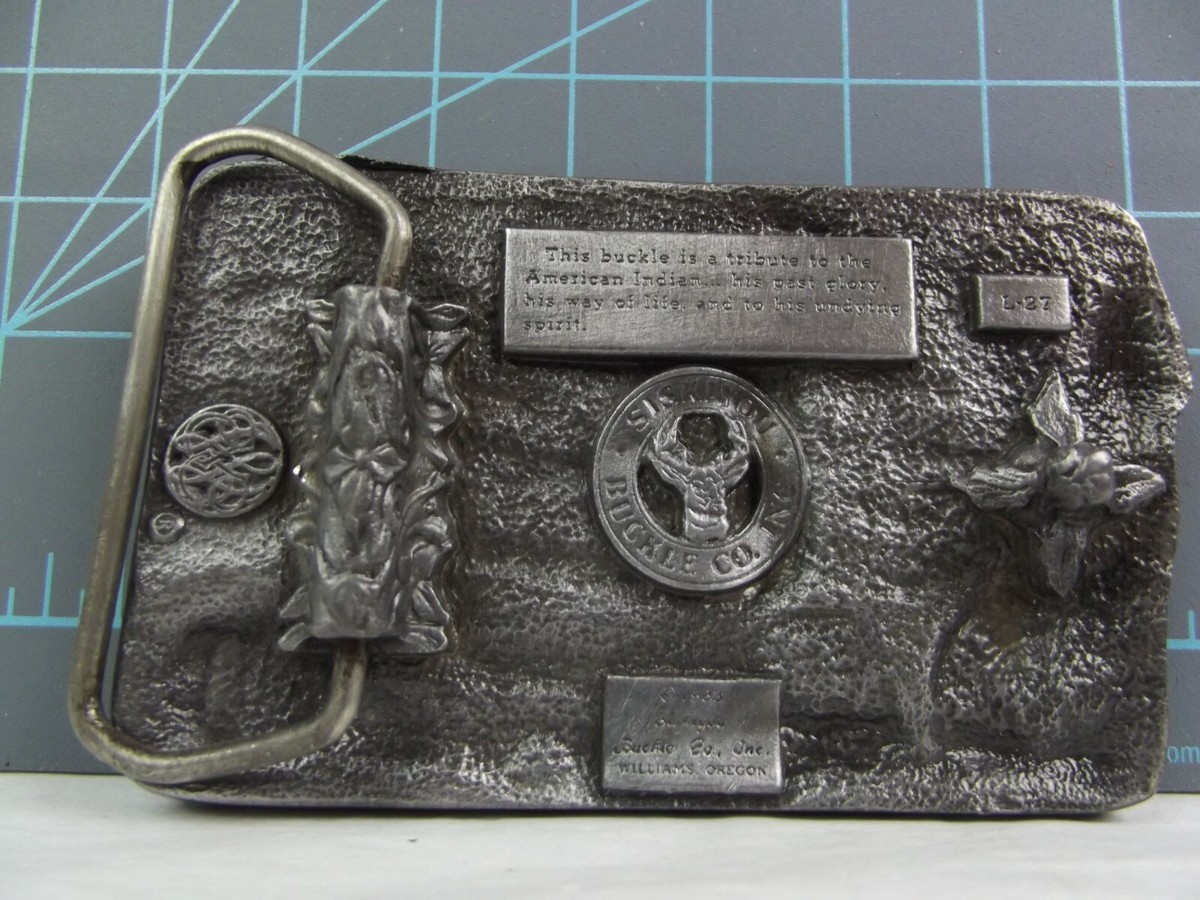 Siskyou Belt Buckle Tribute to American Indian Buffalo, Eagle Tepee  Pewter 1983 Vintage Native American Sacred Figural Body Eagle and  main image 2