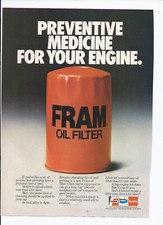 80's Fram Oil Filter Print Ad Automobile Car 8.5" x 11" #2