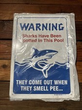 Warning Sharks Spotted Pee In Swimming Pool No Peeing Tin Sign Funny Wall Decor