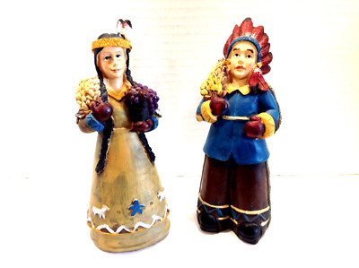 Vintage Thanksgiving K Collection Native Man and Woman Figurines Lot of 2