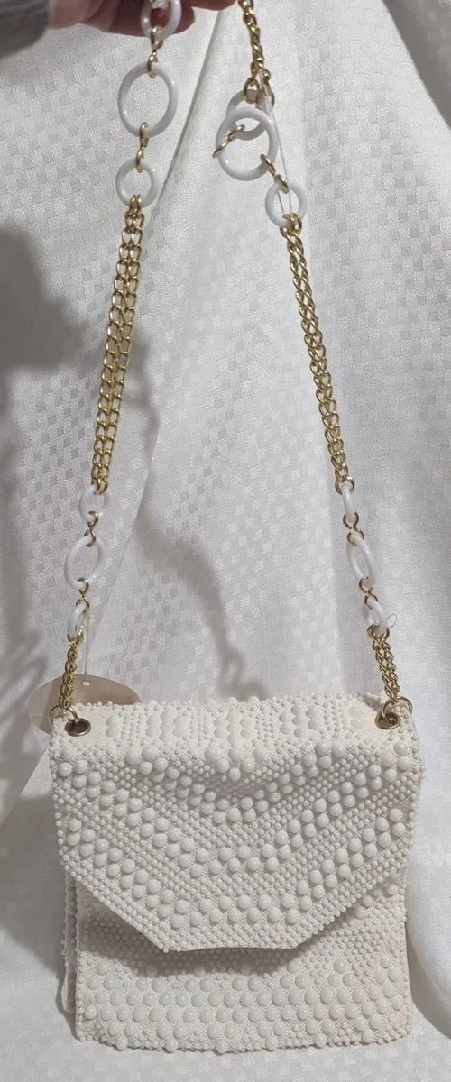 Vintage La Regale Ltd. Evening Bag Purse White Beaded Shoulder Strap