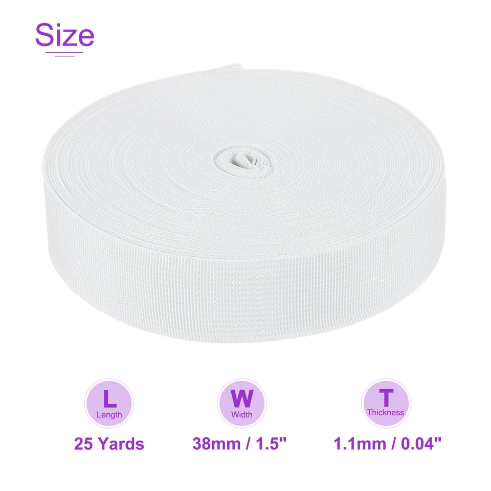 25 Yard x 1 1/2 Inch Width Nylon Webbing Strap Poly Flat Webbing Strapping White Foto 3 de 4