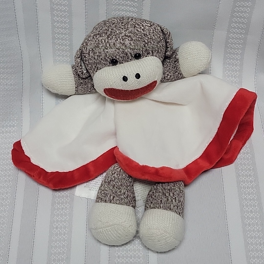 Baby Starters Sock Monkey Lovey Security Blanket Rattle Plush White  Red
