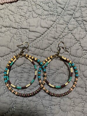 Plunder Norah Gold Beaded Hoop Drop Dangle Earring