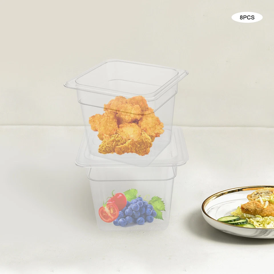 PACK 8 sartenes transparentes para preparación de vapor PC tamaño 1/6 sartenes de preparación de alimentos 4" ahorro de espacio profundo Foto 3 de 4