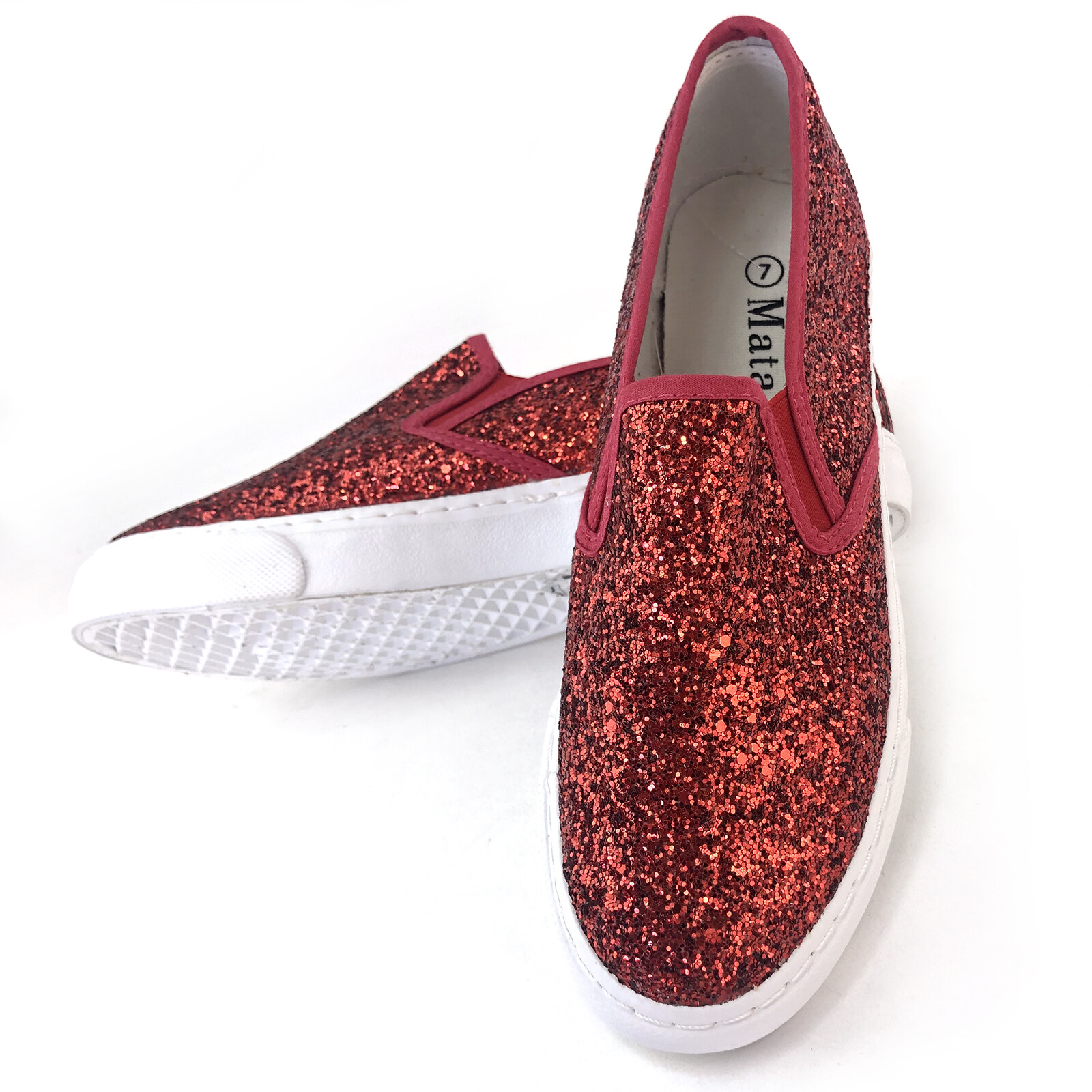 red glitter slip on shoes