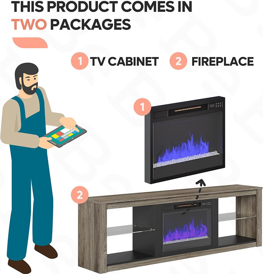 Fireplace TV Stand for 75 Inch TV with 23 Inch Electric Fireplace, 70