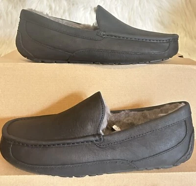 UGG Ascot Leather / Sheepskin / Wool Slipper Black US Mens Size 8 - Image 1 of 4