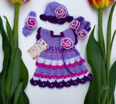 crochet newborn baby coming home outfit fashionable baby girl frock set  knitted
