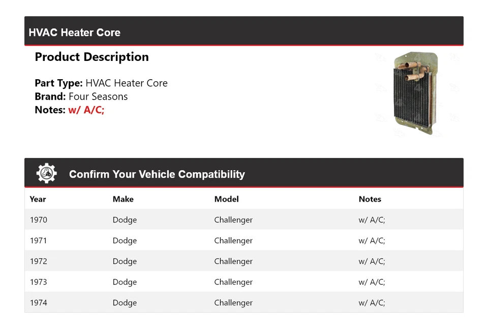 Para 1970-1974 Dodge Challenger HVAC Heater Core 4 Seasons 1971 1972 1973 - Imagem 2 de 4