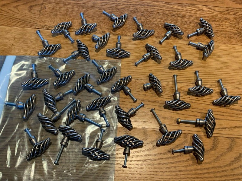 36pc GlideRite 2" Oval Twisted Birdcage Cabinet Knobs Pull Satin Silver knob vtg