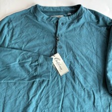 California Shirt Co Men's Large Spruce Teal Blue Long Sleeve Henley Pullover