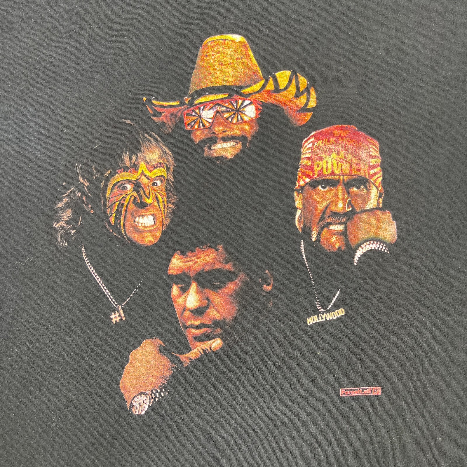 FILA WWF Super Stars Grafica T Shirt Uomo Grande Nera Row della Morte Ritratto Foresta Laboratorio