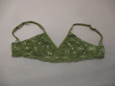 AUDEN Size L Womens Green Floral Unlined Wireless Back Closure Bralette Bra 10A