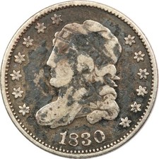 1830 Capped Bust Half Dime H10C, Fine F, Heavy Mottled Toning
