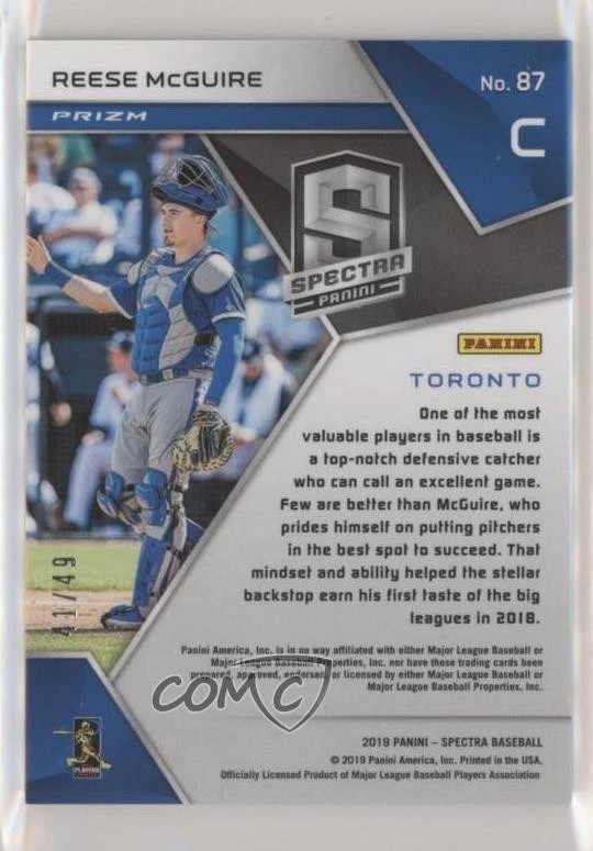 2019 Panini Chronicles Spectra Neon Green Prizm /49 Reese McGuire #87 Rookie RC - Image 2 of 2