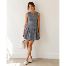 J Crew Blue White Contrast Eyelet Fit Flare Mini Dress Womens 10 Preppy Classic