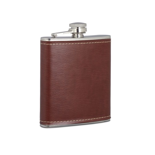 Flachmann Taschenflasche Edelstahl Kunstleder Flasche leicht silber 5 Stück - Bild 6 von 7