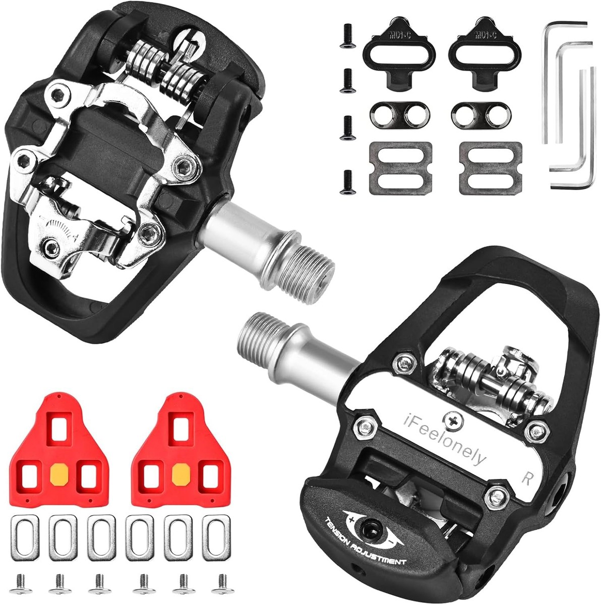 SPD Look Delta Spin Bike Pedals, Dual Bicycle Pedals with Clips