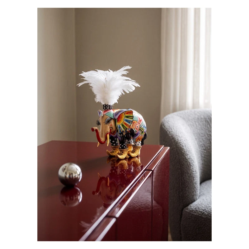 ELEFANTE Statua Scultura Tom's Drag 3000 Tuffi 14 cm Piume Pop Art Portafortuna, fotografia 9 di 9