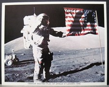 1973 The LAST Apollo 17 Moon NASA Rover Astronaut RARE CONTROVERSIAL FLAG Photo