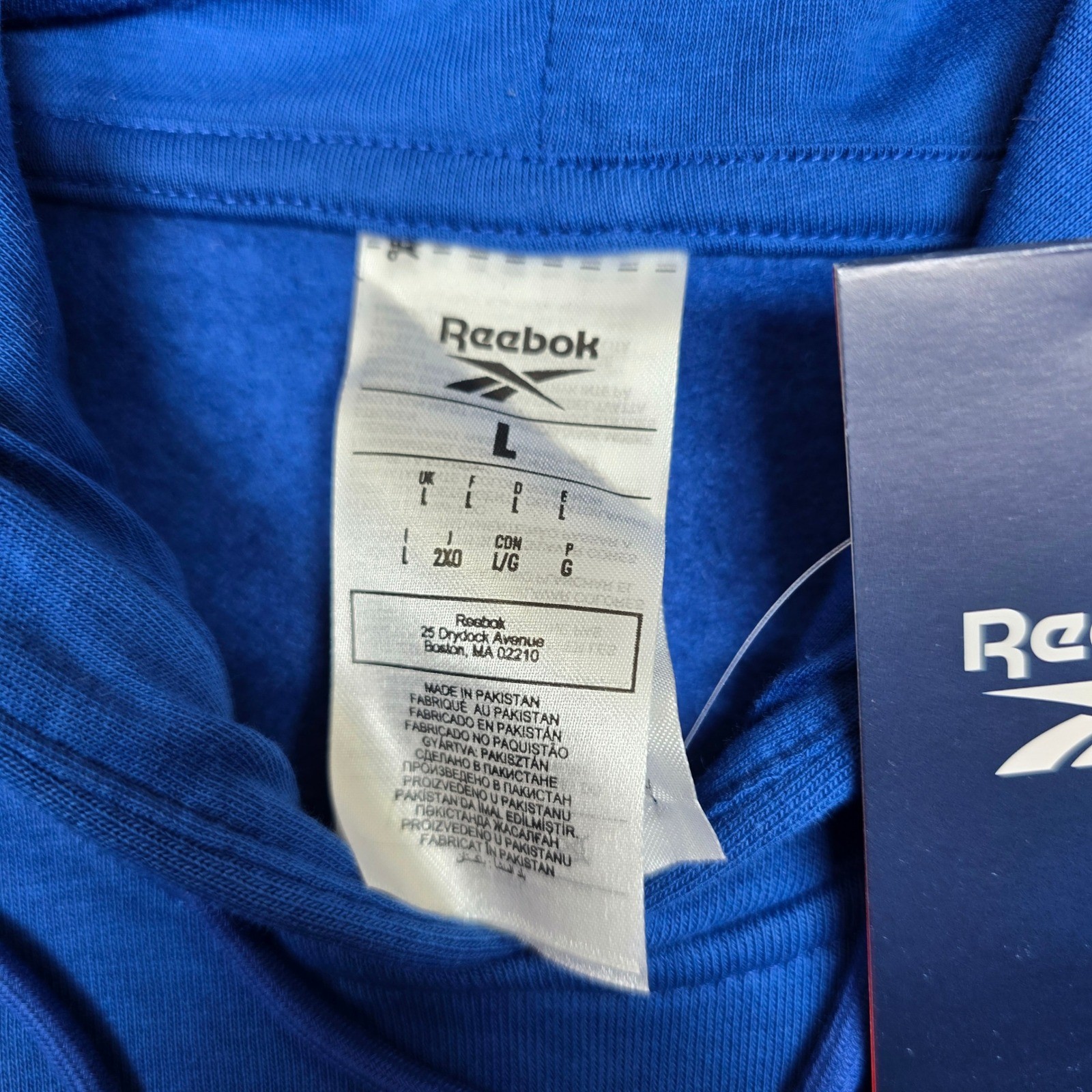Reebok Fleece Hoodie Mens Large Blue Training Sweatshirt Identity Big Logo NEW thumbnail 4