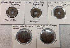 Coins of Chinese Qian Long and Guang Xu Dynasty, Lot of 5