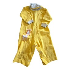 Vintage 80s Health-Tex Yellow Baby Romper 9 months Horse Applique Cotton Blend