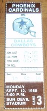 RARE 1988 PHOENIX CARDINALS vs. DALLAS COWBOYS TICKET STUB - GAME 3 IN ARIZONA