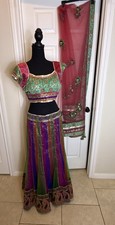 Handmade Indian 3 Pc Choli  Lehenga Sequin Embroidered Set Waist Purple  Pink