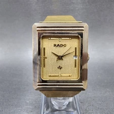 Rado Diastar Watch Men 27mm Gold Dial Gold Tone Date Rectangle 105.9503 New Batt
