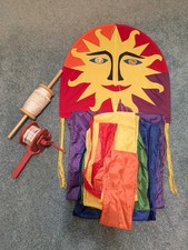 Vintage White Bird Kites 25  Rainbow Sun Dragon Kite Handmade USA w/vtg spools