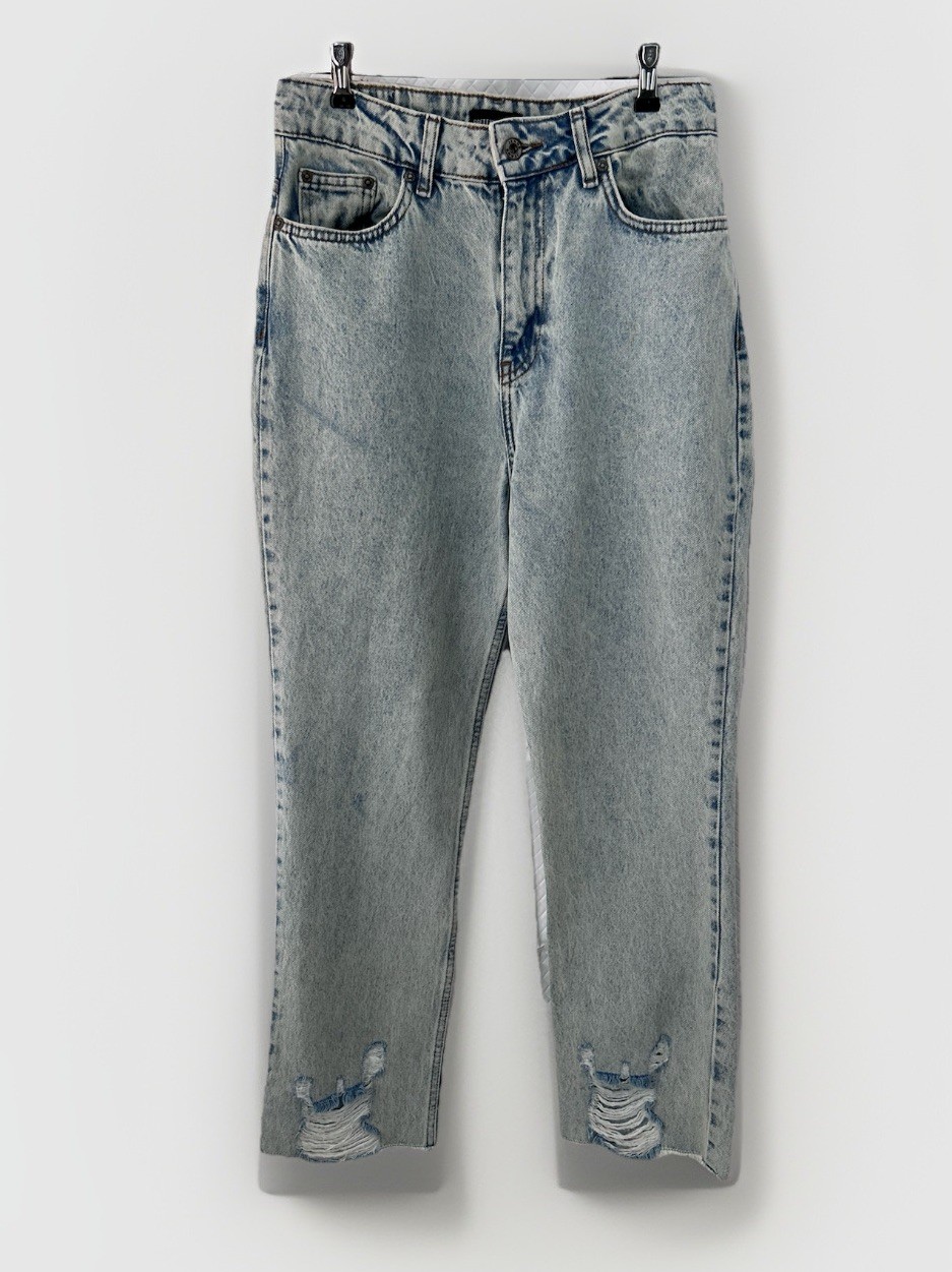 Pretty Little Thing Jeans Womens 8 High Rise Mom Straight Ripped Acid Wash 80's