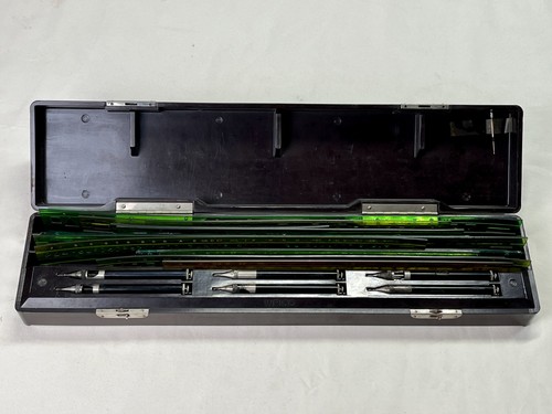 Vintage WRICO Lettering Guide Set Bakelite Case w/ 6 Pens & 19 Stencils Drafting