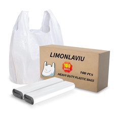 Plastic Bags - 100 Pack 11.5'X 6.5" X 21' with Handles for Small Business, Res