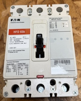 Eaton HFD3080 3P 80A 551-600V 65K Circuit Breaker