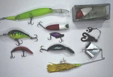 Vintage Lure Lot (9) Heddon, Whopper Stopper, Bass Buster,Manns, Reef Runner+
