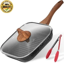 11'' Nonstick Grill Pan w/Lid Cooking Versatile Induction Grilling Skillet Steak