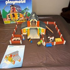1999 Playmobil Barn Farm Set 3072 Animals Fences Farmer Pigs Cows Box & Manual