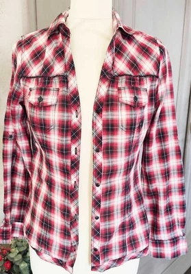 chemise femme promod carreaux rouge noir coton taille 36 manches longues - Photo 1/4
