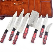 Stainless Steel Damascus Kitchen Knife Set 7 Piece for Chef Leather Roll Bag 136