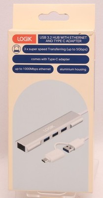 Logik USB 3.2 Hub mit Ethernet & Typ C Adapter (neu)