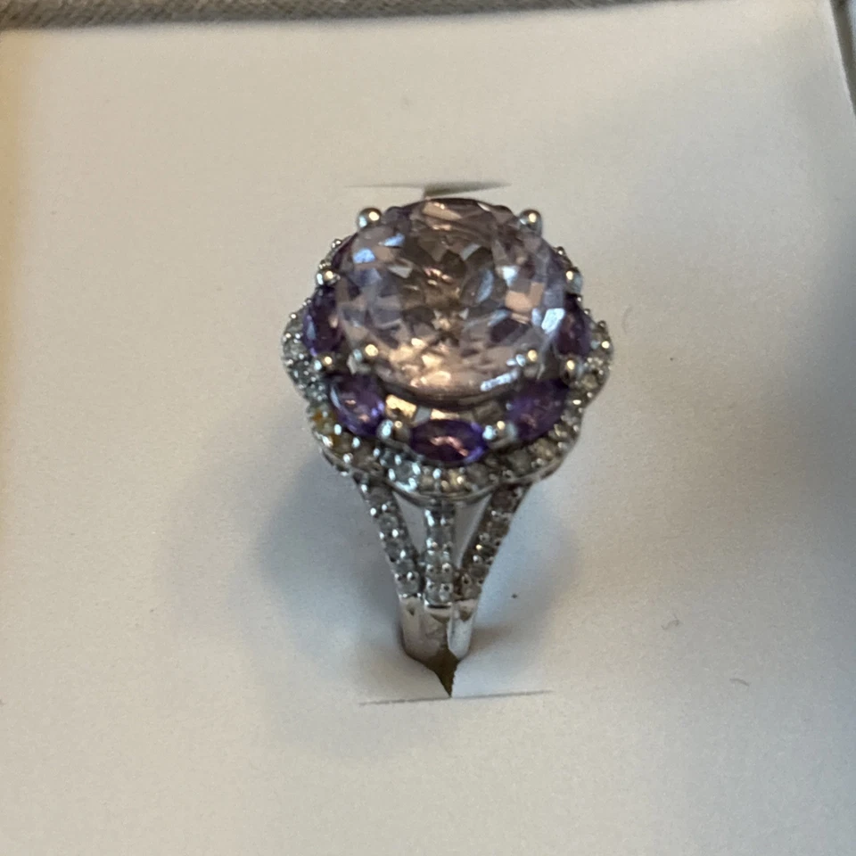 Affinity Diamond Sterling 1/3 Ct Tw & 3.50 Ct Tw Amethyst Ring. Size 6. 925 ZMR - Image 3 of 4