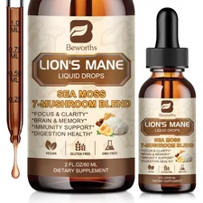 Lions Mane Mushroom Liquid Drops 7 Mushroom Complex for Cognitive & Immune
