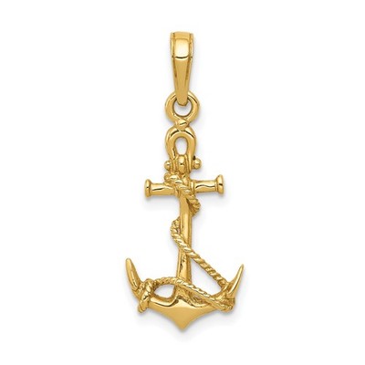 10k Gelbgold Anker Anhänger Umwickelt Seil Maritim Christliches Symbol Charm