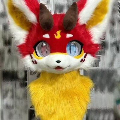 Fursuit Long haired Dog Fox Mascot Party Halloween Fur Cosplay(head)