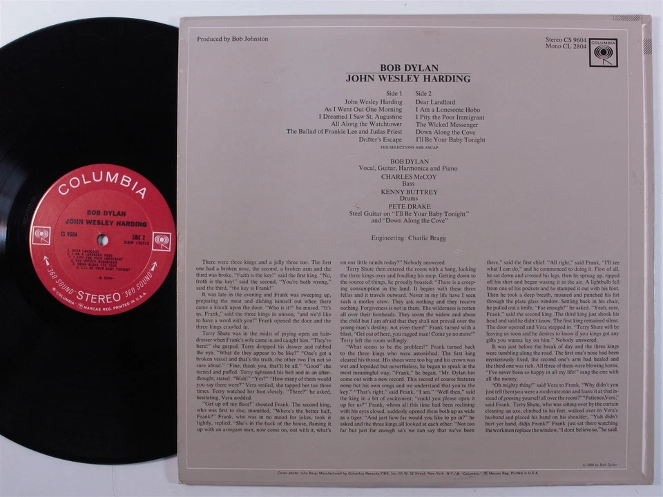 BOB DYLAN John Wesley Harding COLUMBIA LP 2-eye a - Image 2 of 2