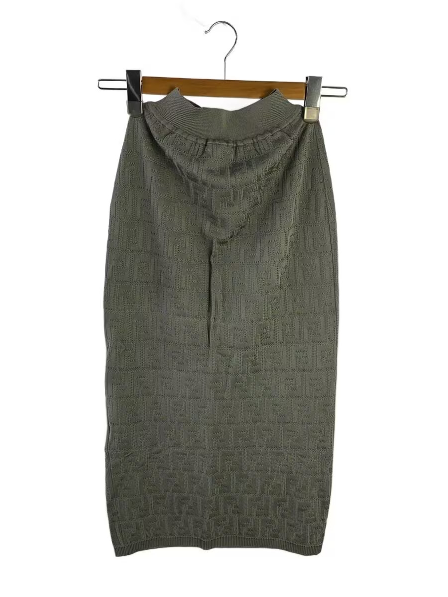 FENDI Long Skirt, Size 38, Rayon, SLV All-Over Print, FZQ598 ABWQ